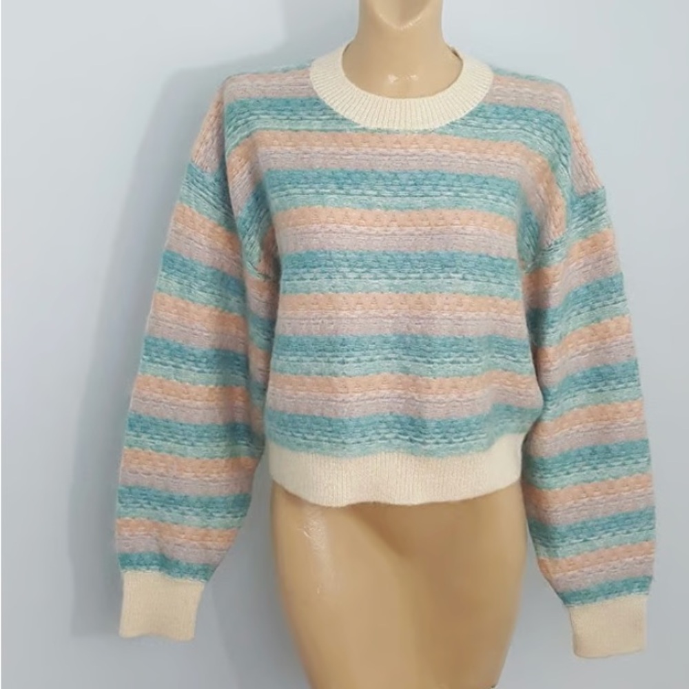 Aritzia Striped Pastel Sweater Blue Orange Size L — Alpaca Blend Like New